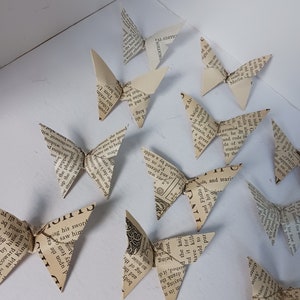 Upcycled Origami Butterflies, Folded Antique Book Pages with Text-Only Patterns, Unique Table Decor