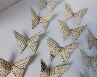 Upcycled Origami Butterflies, Folded Antique Book Pages with Text-Only Patterns, Unique Table Decor