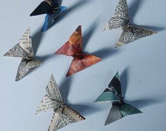 Origami Butterflies, Folded Antique Book Pages with Colorful and Unique Patterns, Unique Party and Table Decor