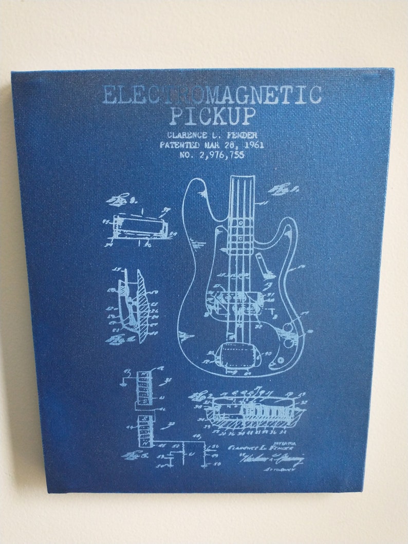 Laser Etched Blueprint Art of a Fender Bass Pickup Etsy