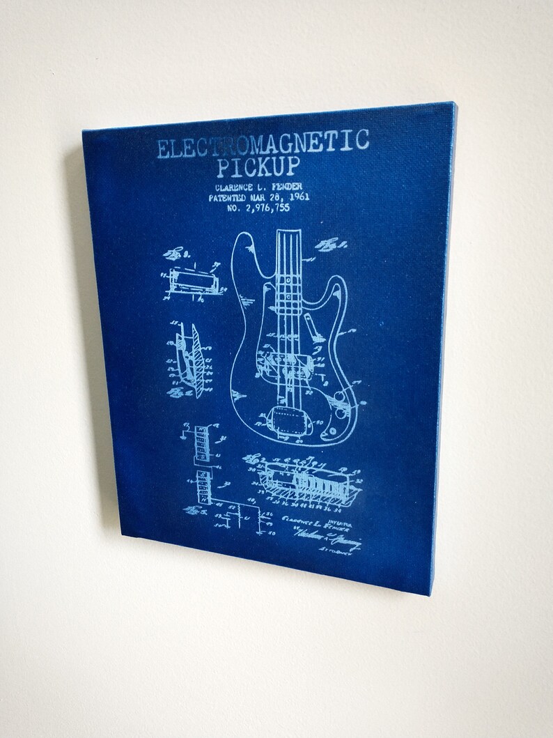 Laser Etched Blueprint Art of a Fender Bass Pickup Etsy