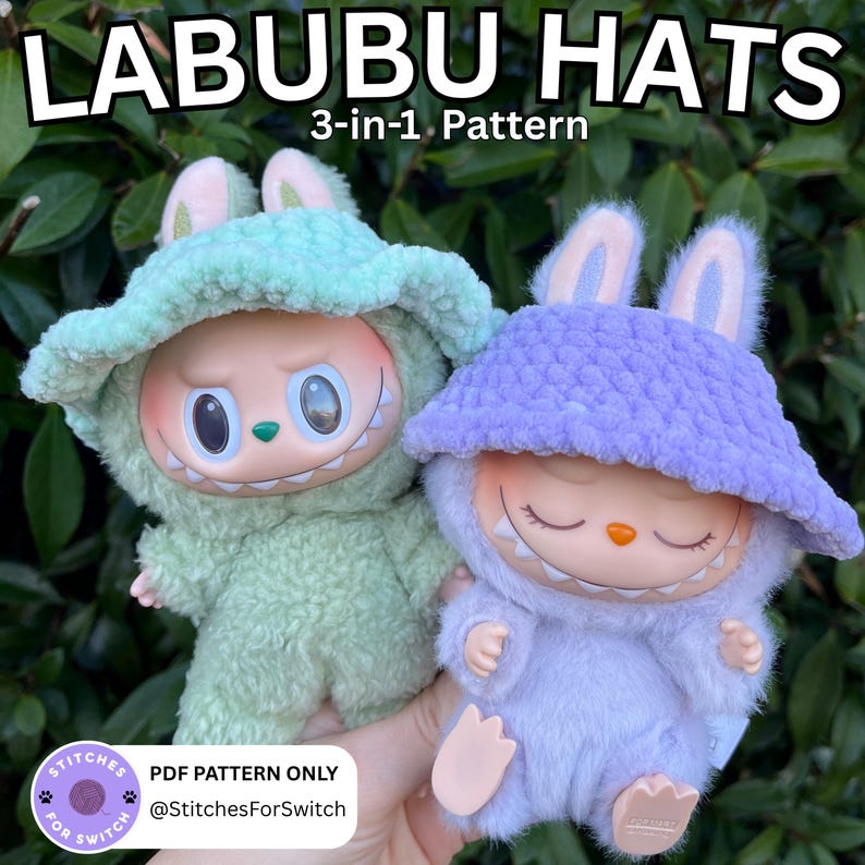 Popmart Repeat Pattern 3-in-1 Labubu Hats Crochet Pattern - Popmart Labubu Accessory Crochet ...