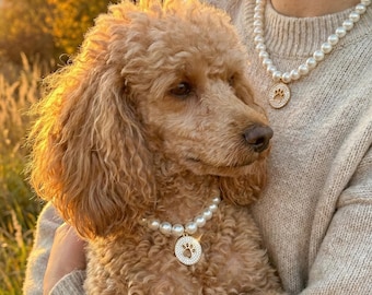 Matching Pearl Dog & Owner Necklace Set | Paw Print Charm