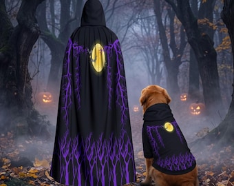 Matching Halloween Pet Hoodie & Hooded Cloak | Halloween Dog Costume and Owner Cape Set Spooky Pet and Owner Outfit Halloween Party Cosplay