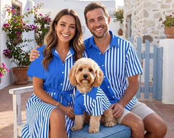 Blue Striped Matching Pet and Owner Outfits | Dress, Shirt, Pet Clothes
