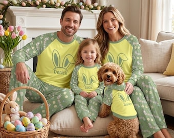 Personalized Easter Pajamas | Matching Kids, Dog Bunny Hoodie Set