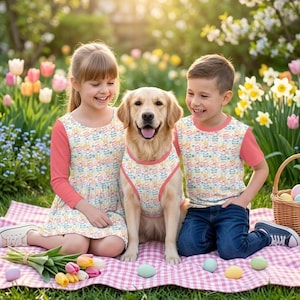 Matching Pet and Kid Easter Outfits | Sibling Easter Dress T Shirt Brother Sister Dog Family Spring Photo Pet Owner Matching Egg Hunt Outfit