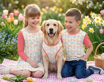 Matching Pet and Kid Easter Outfits | Sibling Easter Dress T Shirt Brother Sister Dog Family Spring Photo Pet Owner Matching Egg Hunt Outfit