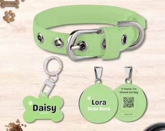 Personalized Pet ID Tag Set: Custom QR Code Dog Collar & Bone Tag