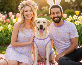 Matching Pet and Owner Easter Outfit | Purple Egg Dress T-Shirt Pet Tank Top Spring Family Set Cute Dog Mom Apparel Dog and Owner Spring Set