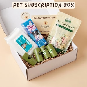Dog Essentials Box | Pet Care Bundle, Monthly Subscription Prepaid, Natural Dog Treats, Poop Bags, Pet Wipes, Puppy Gift Box, Dog Supplies