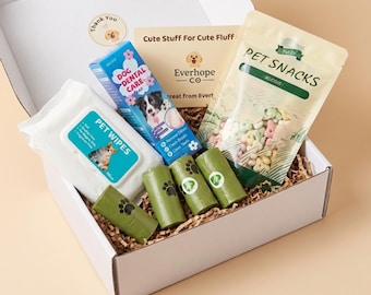 Dog Essentials Box | Pet Care Bundle, Monthly Subscription Prepaid, Natural Dog Treats, Poop Bags, Pet Wipes, Puppy Gift Box, Dog Supplies
