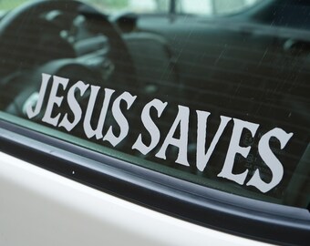 Autocollant 'Jesus Saves' - Lot De 2 Stickers Vinyle Pour Voiture, Pare-chocs Ou Fenêtre