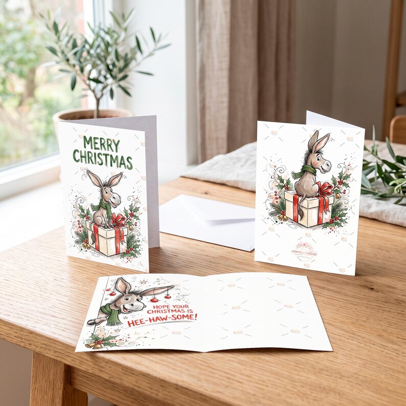Donkey Christmas Card Printable, Funny Christmas Card, Cute Watercolor ...
