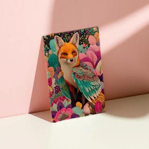 Lot de 10 cartes “Renard-oiseau céleste” – Illustration animale hybride, bords arrondis, papier premium A6/A5 avec enveloppes incluses
