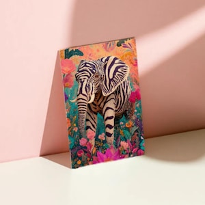 Lot de 10 cartes “Éléphant-zèbre graphique” – Illustration animale hybride, bords arrondis, papier premium A6/A5 avec enveloppes incluses