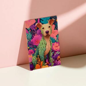 Lot de 10 cartes “Chien-cactus fleuri” – Illustration animale hybride, bords arrondis, papier premium A6/A5 avec enveloppes incluses