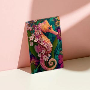 Lot de 10 cartes “Hippocampe-cerisier enchanté” – Illustration animale hybride, bords arrondis, papier premium A6/A5 avec enveloppes