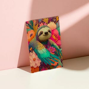 Lot de 10 cartes “Paresseux-colibri féerique” – Illustration animale hybride, bords arrondis, papier premium A6/A5 avec enveloppes incluses