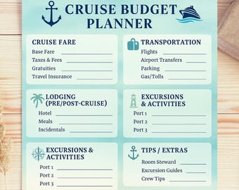 Planificador de presupuesto de crucero imprimible - Hoja de seguimiento de gastos de vacaciones - Descarga digital en PDF para planificar cruceros y diarios de viaje