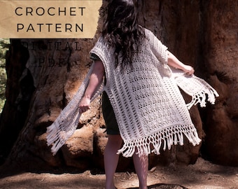 Cardigan au crochet Sage Summer Dream - Cardigan Ruana, Cardigan en dentelle bohème, Taille incluse (Patron PDF)