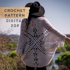 Sage Cocoon Cardi // Crochet pattern, Cardigan, Cardi, Bolero, Shrug, Cocoon, Sweater, Crochet, Pattern, Tzigns, DK, Worsted, Super Bulky