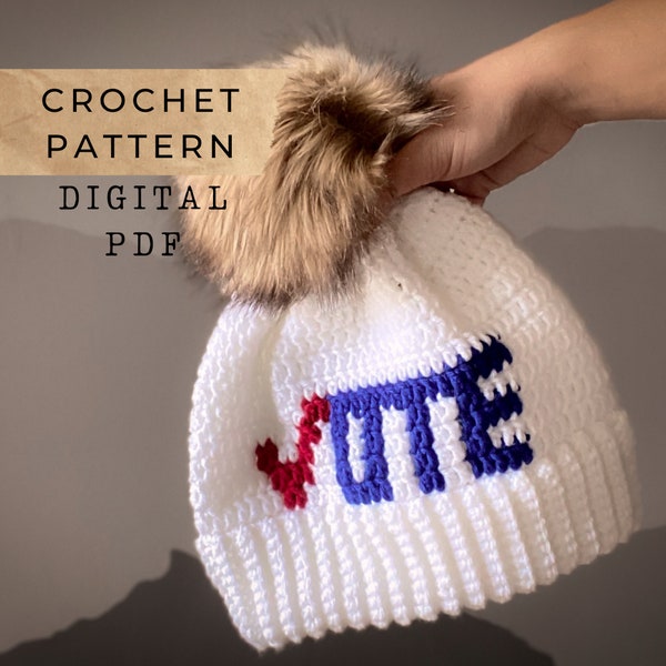 Vote Beanie // Crochet Pattern, Vote, Election Day, Election, Election party, Election decorations, Vote hat, Election hat, crochet, knit