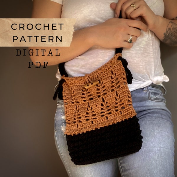 Sage Satchel // Crochet pattern, Cross-body, Bag, Tote, Purse, Market, Satchel, Leaf, Handmade, Slow-fashion, Tzigns