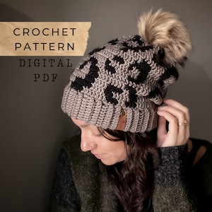 Leopard SLOUCH // Patrón de crochet, Estampado de leopardo, Guepardo, Crochet, Tabla de colores, Patrón, Estampado animal, Gorro, Gorro de lana, Invierno, Slouchy, Tzigns