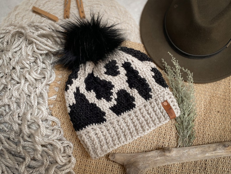 The Cow Beanie // 3 sizes // Cow Print Moo Crochet Color Etsy
