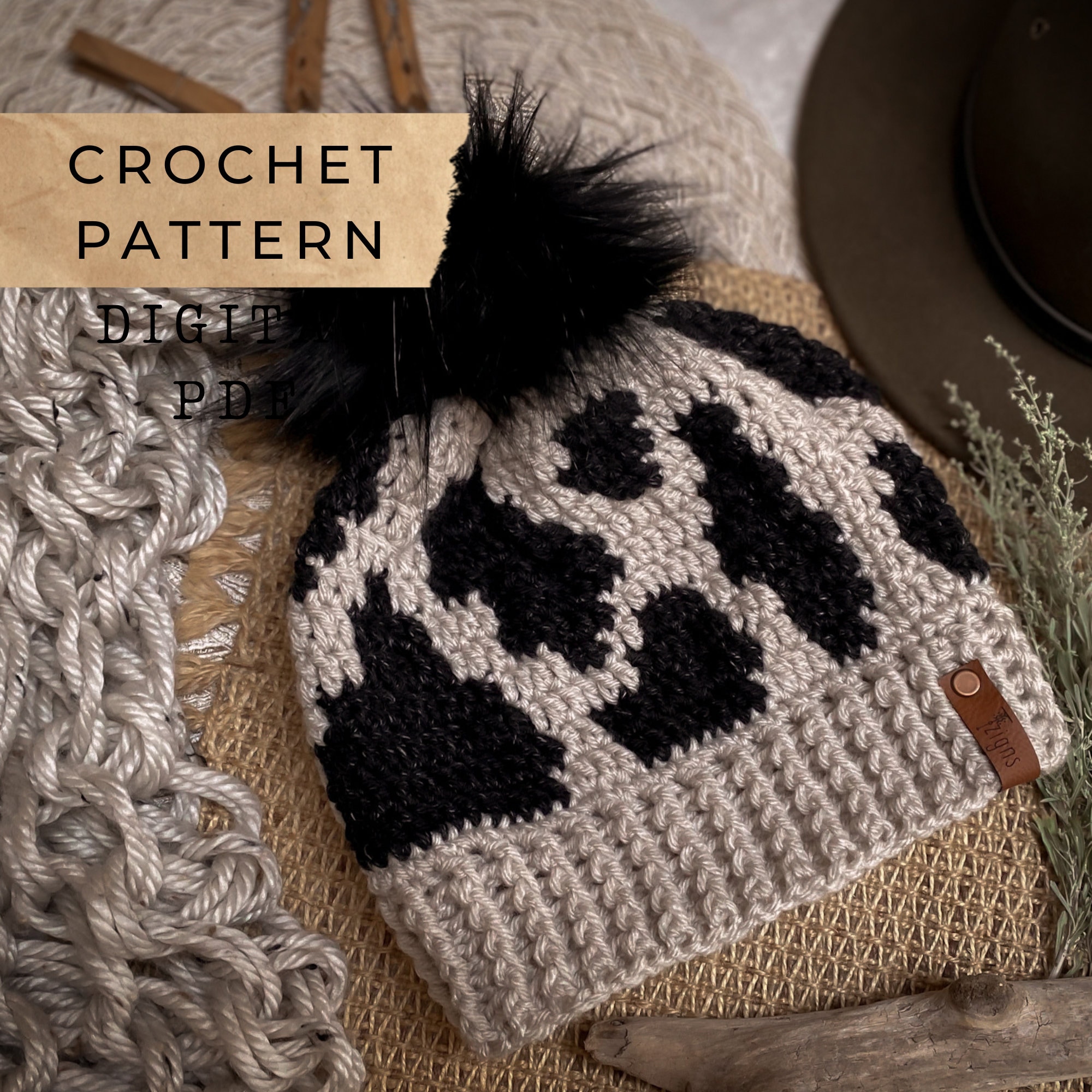 Cow Beanie Crochet Pattern - Colorwork Hat With Graph (3  display picture 2
