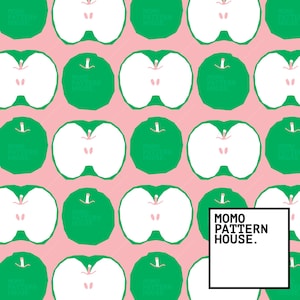 Grüner Apfel Nahtloses Muster, Obst-Wiederholungsmuster, Kommerzielle Lizenz, Digitaler Download, Stoffmusterfliese