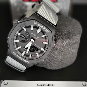 Custom G-Shock GA-2100 Tactical Edition Black & Grey Fabric Nato Strap | Carbon Core Guard