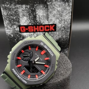Custom G-SHOCK GA-2100 CasiOak Tactical Green Red Mod | Military Style Watch | Stealth Custom Analog Digital Casio