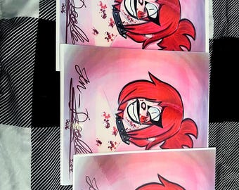 Lámina artística de chica anime pelirroja espeluznante: ilustración de personaje travieso