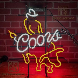 Coors Cowboy Neon Light Handmade Glass Neon Beer Sign, Rodeo Western Bar Pub Game Room Man Cave Wall Art 19&quot;x15&quot;(DDP)