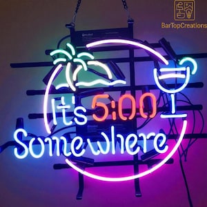 It’s 5:00 Somewhere Neon Sign Cocktail Bar Neon Light for Pub Party Man Cave Home Bar Decor Art Real Glass Neon Lamp DDP