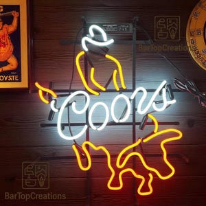 Coors Neon Sign with Cowboy Rodeo Design, Real Glass Beer Neon Light for Bar Pub Man Cave Game Room Western Wall Decor 19&quot;x15&quot;(DDP)