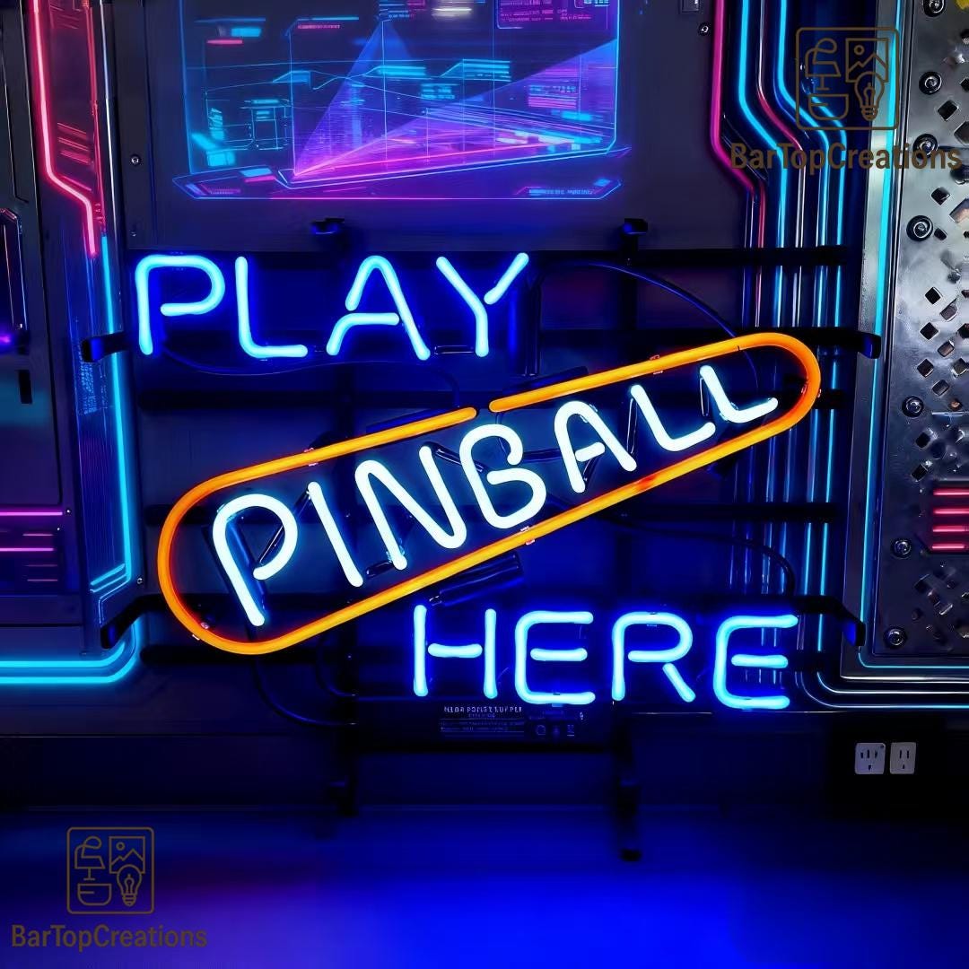 Play Pinball Here Neon Sign for Game Room, Bar, Arcade, Man Cave, Gamer ...