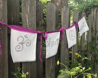 Yoga Prayer Flag Bunting. Om - Shanti - Shanti Hand-painted Flag Bunting for Yoga or Meditation