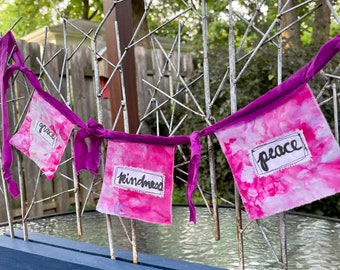 Grace + Kindness + Peace. Modern Prayer Flag Bunting. 3 Flag Garland. Handmade. Thinking of You, Inspiration Gift.