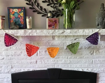 Boho Crochet Prayer Flag Bunting. Rainbow Granny Triangle Crochet Garland. Fun Crochet Gift.