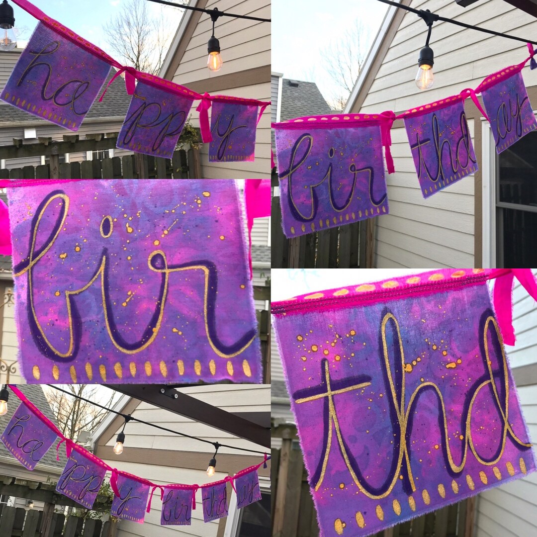 Happy Birthday Garland, Banner, Bunting, Flags. Personalized