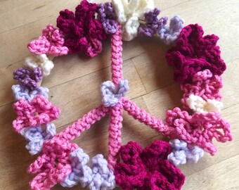 Crochet Flower Peace Sign. Nursery Wall Hanging.