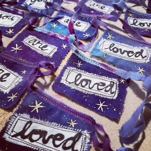 You Are Loved Mini Prayer Flag Bunting: Ice Dyed Handpainted Garland