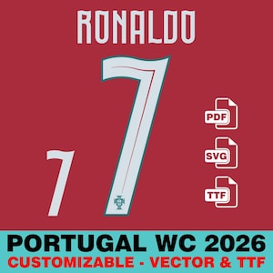Font Vector Jersey Portugal WC 2026 (Pdf Svg Ttf) Digital File.
