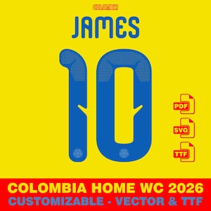 Schriftart Vektor Jersey Kolumbien WM 2026 Home-Version