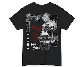 Maglietta Death Note Misa Amane, maglietta con grafica anime, maglietta unisex in cotone pesante, abbigliamento per fan dei manga, maglietta con grafica manga Misa Amane