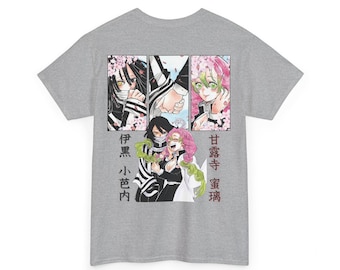 Maglietta anime Demon Slayer, maglietta Mitsuri Kanroji Obanai Iguro, maglietta unisex in cotone pesante, regalo per fan degli anime, amante dei manga