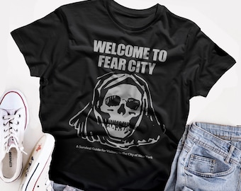 Welcome to Fear City    T shirt screen print short sleeve  shirt cotton NYC new york  80s